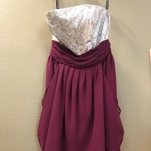 Bill Levkoff burgundy & sequin strapless dress